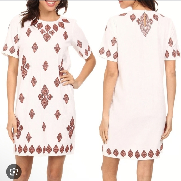Michael Kors Paisley Print Embroidered Cotton Boho Shirt Dress - Picture 1 of 8